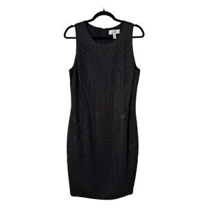 Belle Badgley Mischka Dress Size 14 Black Sleeveless Geo Beaded Embellished